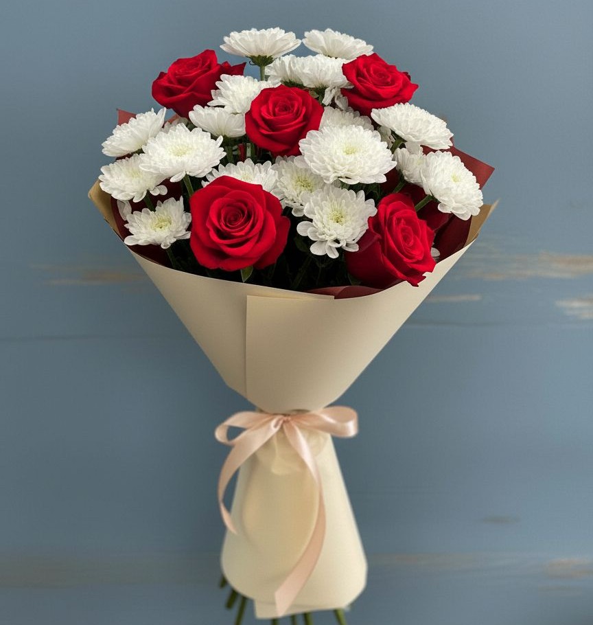 Букет цветов из: Розы и Хризантемы в Родниках Ивановской области