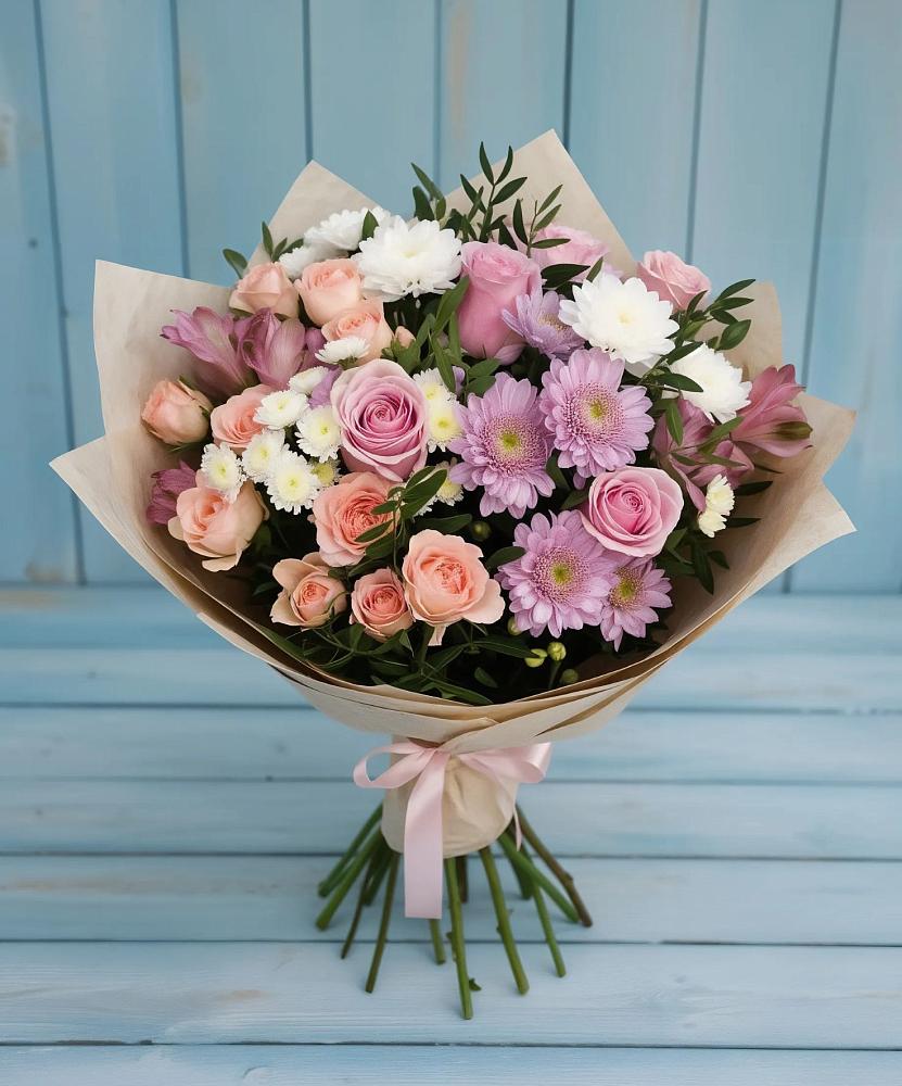 Букет цветов из: Хризантемы, Розы и Альстромерии в Родниках Ивановской области