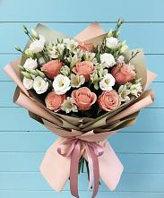 Букет цветов из:  Розы, Альстромерии и Лизиантусы #REPLACE_PRED# Родниках Ивановской области