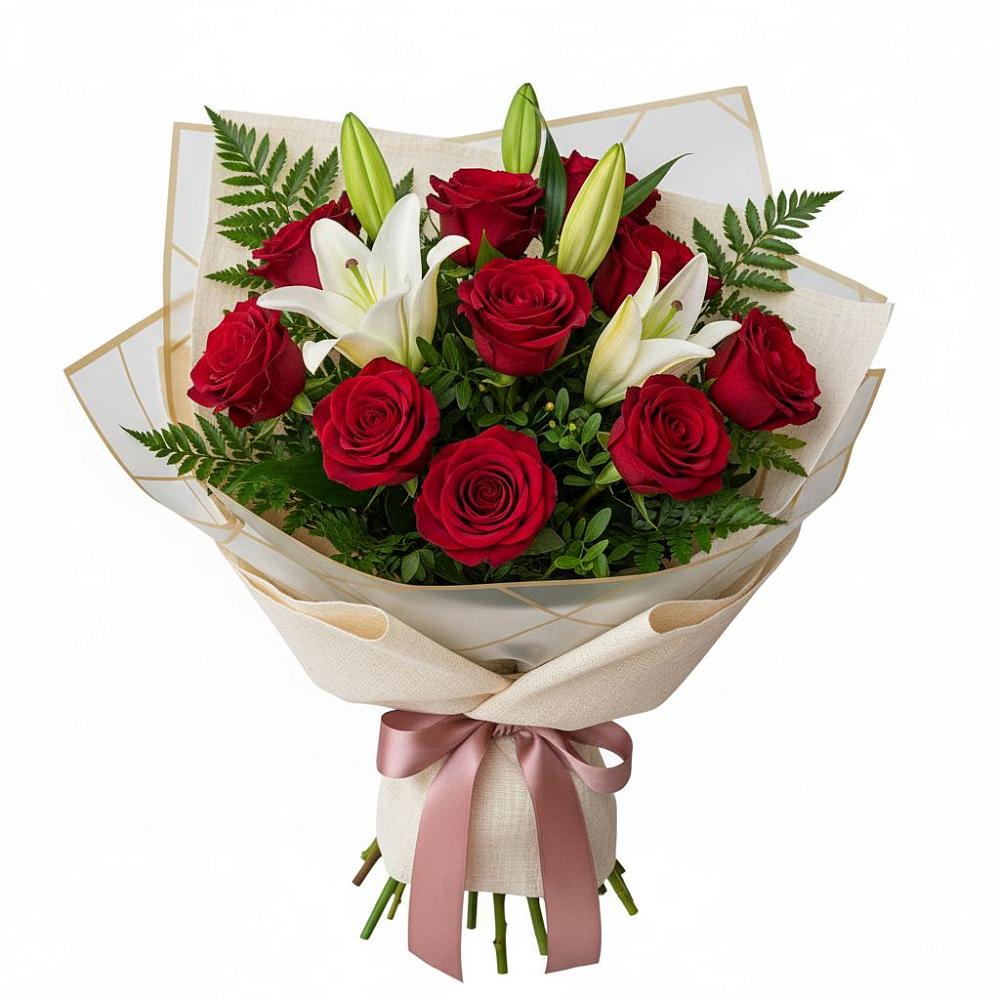 Букет цветов из: Лилии и Розы в Родниках Ивановской области