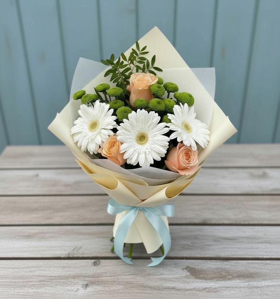 Букет цветов из: Герберы, Розы и Хризантемы в Родниках Ивановской области
