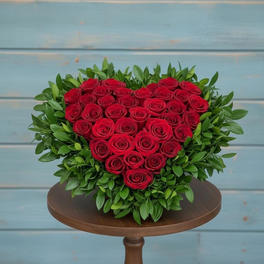 Цветочная композиция из Розы в виде сердца в Родниках Ивановской области