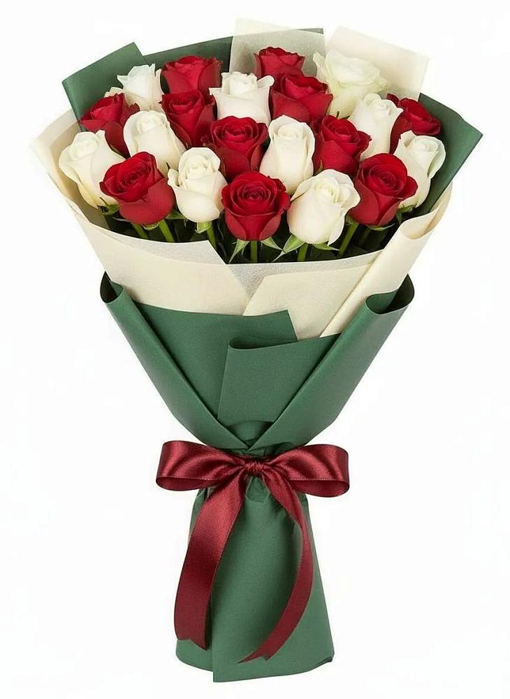 Букет Микс из красных и белых роз в Родниках Ивановской области