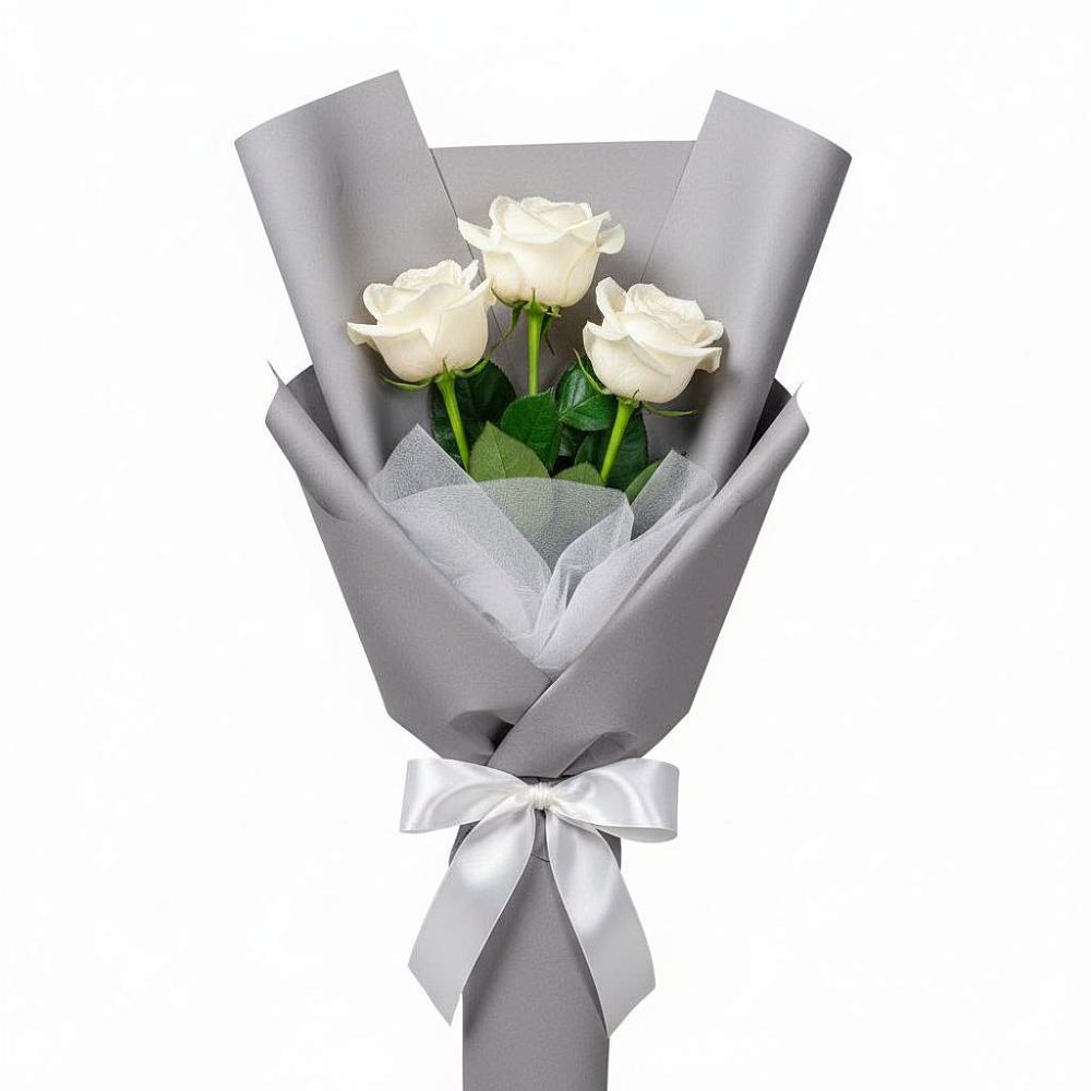 Букет 3 белые розы в Родниках Ивановской области