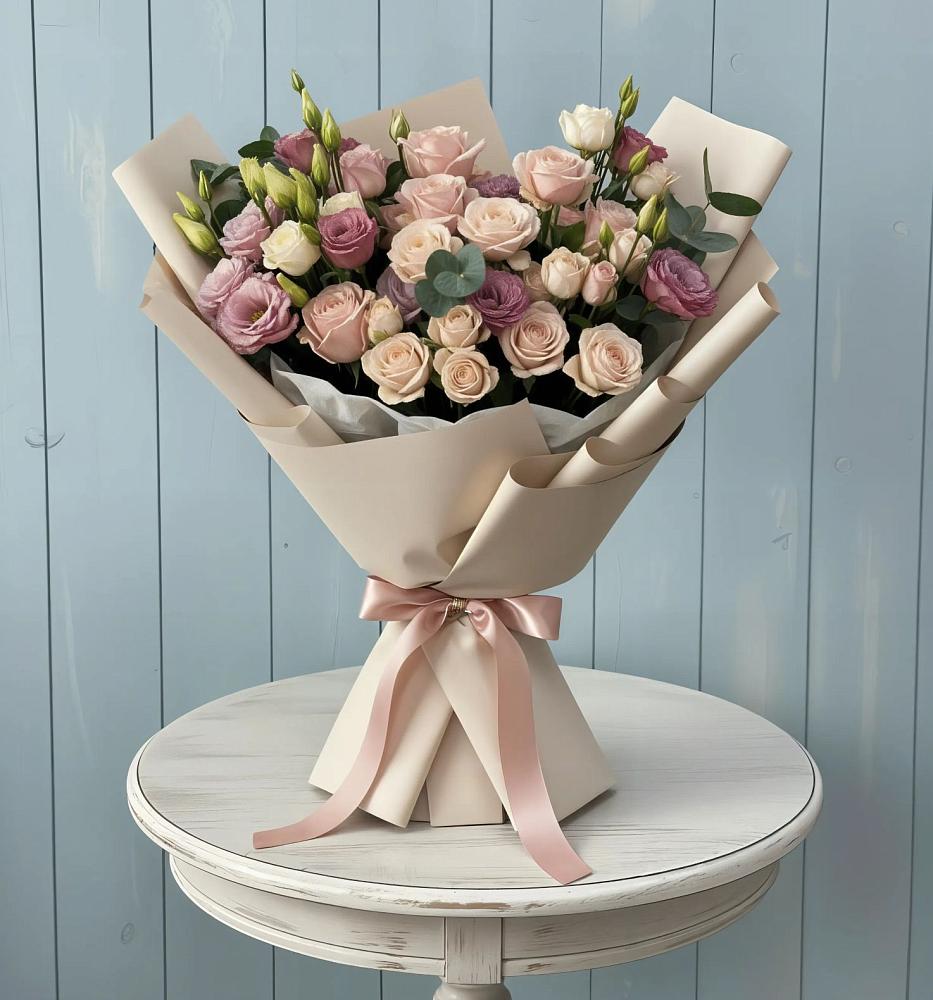 Букет цветов из: Розы и Лизиантусы в Родниках Ивановской области