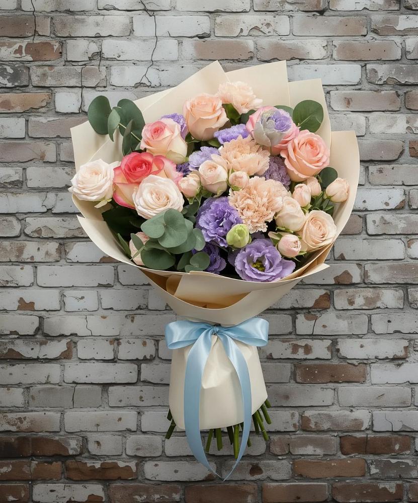 Букет цветов из: Розы, Лизиантусы и Гвоздики в Родниках Ивановской области