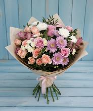 Букет цветов из:  Хризантемы, Розы и Альстромерии в Родниках Ивановской области