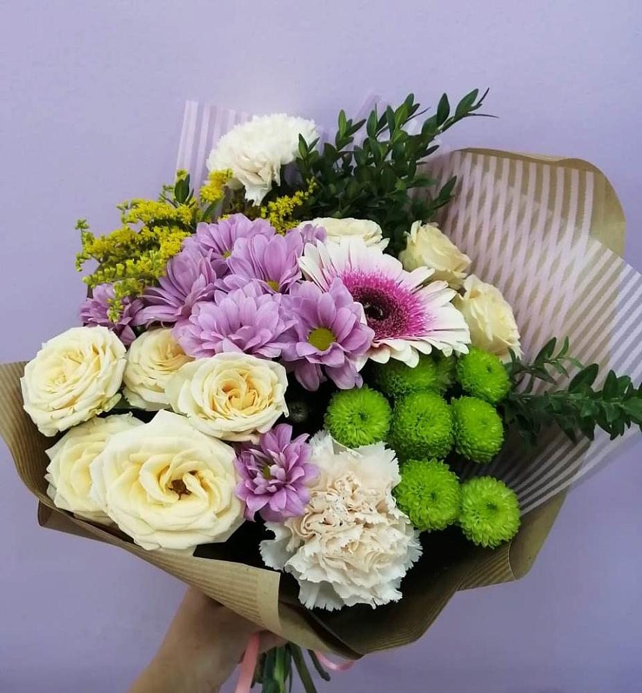 Букет цветов из: Хризантемы, Розы, Гвоздики и Герберы в Родниках Ивановской области