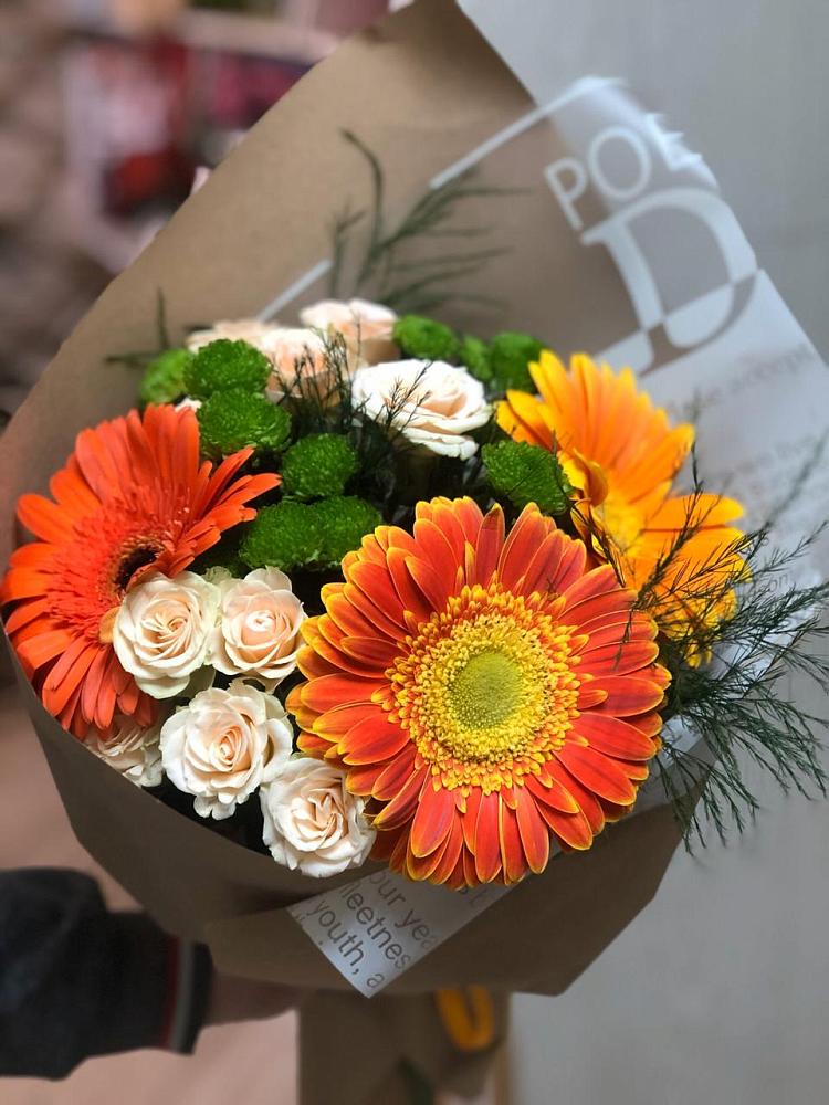 Букет цветов из: Герберы, Хризантемы и Розы в Родниках Ивановской области